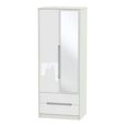 Monaco Wardrobe - 2 Door - Tall - Combi - 1 Mirror - White Gloss and Cashmere