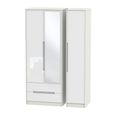 Monaco Wardrobe - 3 Door - 1 Mirror - LHF 2 Drawers - Tall - Combi - White Gloss and Cashmere