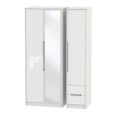 Monaco Wardrobe - 3 Door - 1 Mirror - RHF 2 Drawers - Tall - Combi - White Gloss and Cashmere