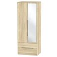 Monaco Wardrobe - 2 Door - 1 Mirror - Tall - Combi - Oak