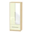 Monaco Wardrobe - 2 Door - 1 Mirror - Tall - Combi - Cream Gloss and Light Oak