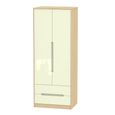 Monaco Wardrobe - 2 Door - 2 Drawer - Tall - Cream Gloss and Light Oak