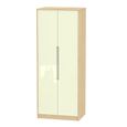 Monaco Wardrobe - 2 Door - Plain - Tall - Cream Gloss and Light Oak