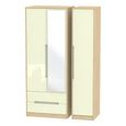 Monaco Wardrobe - 3 Door - 1 Mirror - LHF 2 Drawers - Tall - Combi - Cream Gloss and Light Oak