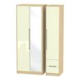 Monaco Wardrobe - 3 Door - 1 Mirror - RHF 2 Drawers - Tall - Combi - Cream Gloss and Light Oak