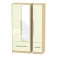 Monaco Wardrobe - 3 Door - 1 Mirror - Tall - Combi - Cream Gloss and Light Oak