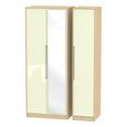 Monaco Wardrobe - 3 Door - 1 Mirror - Tall - Triple - Cream Gloss and Light Oak