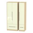 Monaco Wardrobe - 3 Door - 4 Drawers - Tall - Triple - Cream Gloss and Light Oak