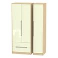 Monaco Wardrobe - 3 Door - LHF 2 Drawers - Tall - Triple - Cream Gloss and Light Oak