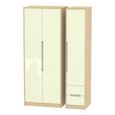 Monaco Wardrobe - 3 Door - RHF 2 Drawers - Tall - Triple - Cream Gloss and Light Oak