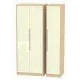 Monaco Wardrobe - 3 Door - Tall - Triple - Cream Gloss and Light Oak