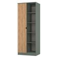 Bora Double Wardrobe - 1 Door - Open Shelf - Gold Craft Oak and Reed Green