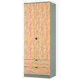 Bora Wardrobe - 2 Door - 2 Drawer - Gold Craft Oak and Reed Green