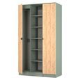 Bora Triple Wardrobe - 2 Door - Open Shelf - Gold Craft Oak and Reed Green