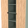 Bora Triple Wardrobe - 2 Door - Open Shelf - Gold Craft Oak and Reed Green