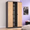 Bora Triple Wardrobe - 2 Door - Open Shelf - Gold Craft Oak and Graphite