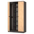 Bora Triple Wardrobe - 2 Door - Open Shelf - Gold Craft Oak and Graphite