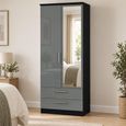Knightsbridge Grey Gloss and Black 2 Door 1 Mirror Combi Tall Wardrobe thumbnail