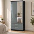 Knightsbridge Grey Gloss and Black 2 Door 1 Mirror Combi Wardrobe thumbnail
