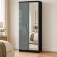 Knightsbridge Grey Gloss and Black 2 Door 1 Mirror Wardrobe thumbnail