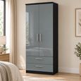 Knightsbridge Grey Gloss and Black 2 Door 2 Drawer Wardrobe thumbnail