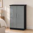 Knightsbridge Grey Gloss and Black 2 Door Midi Wardrobe thumbnail