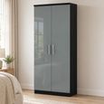 Knightsbridge Grey Gloss and Black 2 Door Plain Wardrobe thumbnail