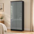 Knightsbridge Grey Gloss and Black 2 Door Tall Plain Wardrobe thumbnail