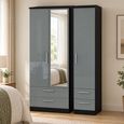 Knightsbridge Grey Gloss and Black 3 Door 1 Mirror Combi Tall Wardrobe thumbnail