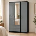 Knightsbridge Grey Gloss and Black 3 Door 1 Mirror LHF 2 Drawer Combi Tall Wardrobe thumbnail