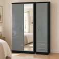 Knightsbridge Grey Gloss and Black 3 Door 1 Mirror RHF 2 Drawer Combi Tall Wardrobe thumbnail