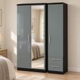 Knightsbridge Grey Gloss and Black 3 Door 1 Mirror RHF 2 Drawer Combi Wardrobe thumbnail