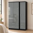 Knightsbridge Grey Gloss and Black 3 Door 4 Drawer Triple Tall Wardrobe thumbnail