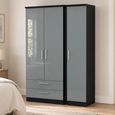 Knightsbridge Grey Gloss and Black 3 Door LHF 2 Drawer Triple Tall Wardrobe thumbnail