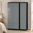 Knightsbridge Grey Gloss and Black 3 Door LHF 2 Drawer Triple Wardrobe thumbnail