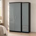 Knightsbridge Grey Gloss and Black 3 Door RHF 2 Drawer Triple Tall Wardrobe thumbnail