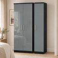 Knightsbridge Grey Gloss and Black 3 Door Triple Tall Wardrobe thumbnail