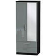 Knightsbridge Grey Gloss and Black 2 Door 1 Mirror Combi Wardrobe thumbnail 2