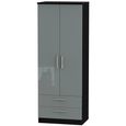 Knightsbridge Grey Gloss and Black 2 Door 2 Drawer Tall Wardrobe thumbnail 2