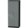 Knightsbridge Grey Gloss and Black 2 Door 2 Drawer Wardrobe thumbnail 2