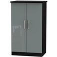 Knightsbridge Grey Gloss and Black 2 Door Midi Wardrobe thumbnail 2