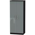 Knightsbridge Grey Gloss and Black 2 Door Plain Wardrobe thumbnail 2