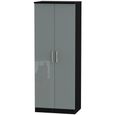 Knightsbridge Grey Gloss and Black 2 Door Tall Plain Wardrobe thumbnail 2