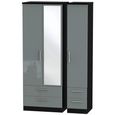 Knightsbridge Grey Gloss and Black 3 Door 1 Mirror Combi Tall Wardrobe thumbnail 2