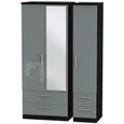 Knightsbridge Grey Gloss and Black 3 Door 1 Mirror Combi Wardrobe thumbnail 2