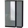 Knightsbridge Grey Gloss and Black 3 Door 1 Mirror LHF 2 Drawer Combi Tall Wardrobe thumbnail 2