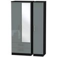 Knightsbridge Grey Gloss and Black 3 Door 1 Mirror LHF 2 Drawer Combi Wardrobe thumbnail 2