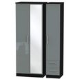 Knightsbridge Grey Gloss and Black 3 Door 1 Mirror RHF 2 Drawer Combi Tall Wardrobe thumbnail 2