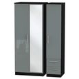 Knightsbridge Grey Gloss and Black 3 Door 1 Mirror RHF 2 Drawer Combi Wardrobe thumbnail 2