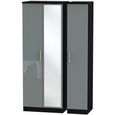 Knightsbridge Grey Gloss and Black 3 Door 1 Mirror Triple Tall Wardrobe thumbnail 2